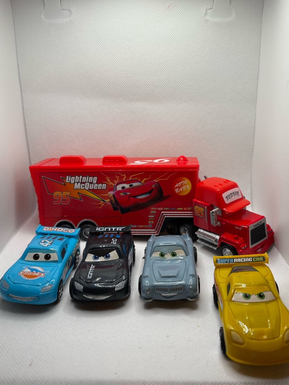 Lot Of 5 Cars From Disney Cars - 4 Cars & Mack Hauler Plastic